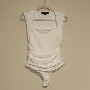 LOFT White Ruched Bodysuit